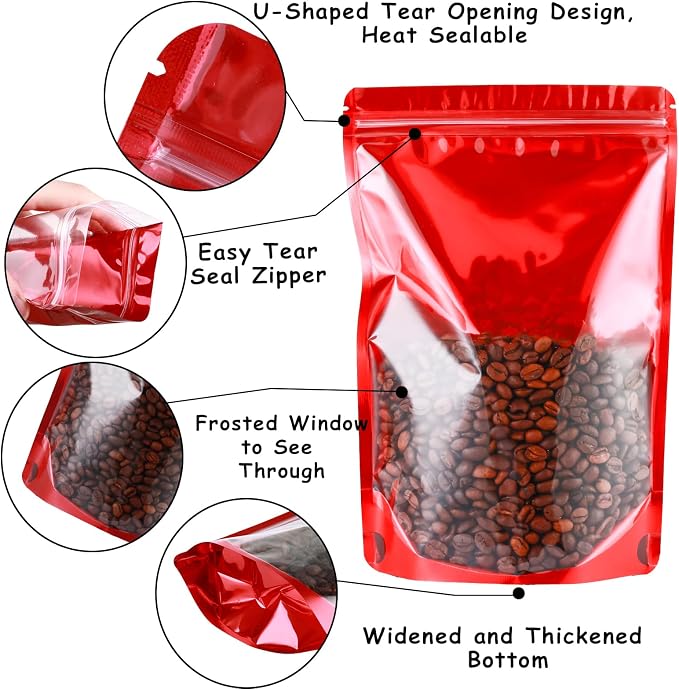 150 Pcs Mylar Bags for Food Storage, 5x8 Mylar Bag with Window Stand Up, Small Holographic Resealable Bags Smell Proof Bag Food Packaging for Small Business Freeze Dried Candy Jewelry Foil Packaging - Image 2