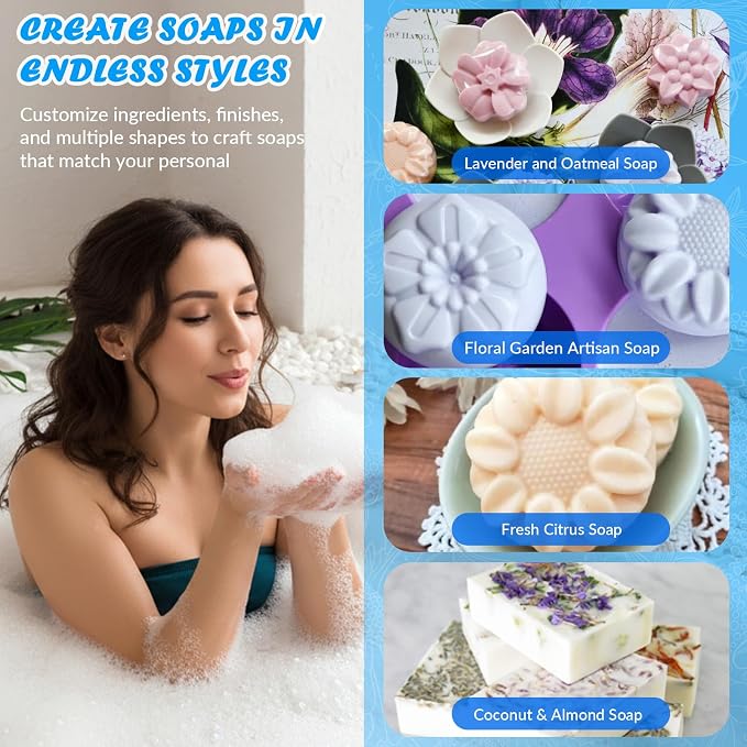 HKNMTT Square Flower Rectangle Bar Molds Silicone, 7 Shapes for Chocolate Soap Making Shower Steamer Homemade Bath Bomb Lotion Shampoo Bar Dessert DIY Set Non-stick Craft Food Grade 3 Pack - Image 2