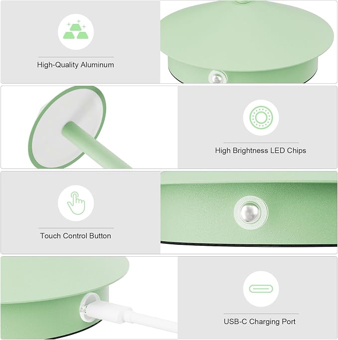 Cordless LED Table Lamps,Portable Battery Desk Lamp,2 Pack,Green | 6000mAh Rechargeable,3000K/4500K/6000K Touch Stepless Dimming,Aluminum IP54 Waterproof Wireless Lighting for Outdoor/Indoor - Image 4