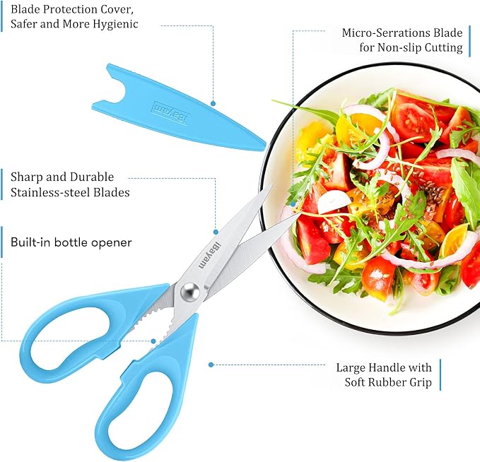 iBayam 2-Pack 8.5" Kitchen Shears, Heavy Duty, Cut Meat, Poultry, Herbs | Sharp Stainless Steel, Comfort-Grip Handles, Cuts Meat, Poultry, Herbs — 2-Pack, Dishwasher Safe, Built-In Bottle Opener - Image 2