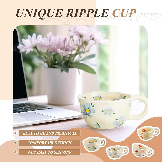 Vesici 4 Pack Ceramic Flower Coffee Mug with Spoon 8.5 oz, Cute Aesthetic Tea Cups with Handle for Tea, Milk, Latte Mugs for Coffee Bar Women Birthday Housewarming Gifts, Dishwasher Microwave Safe - Image 5