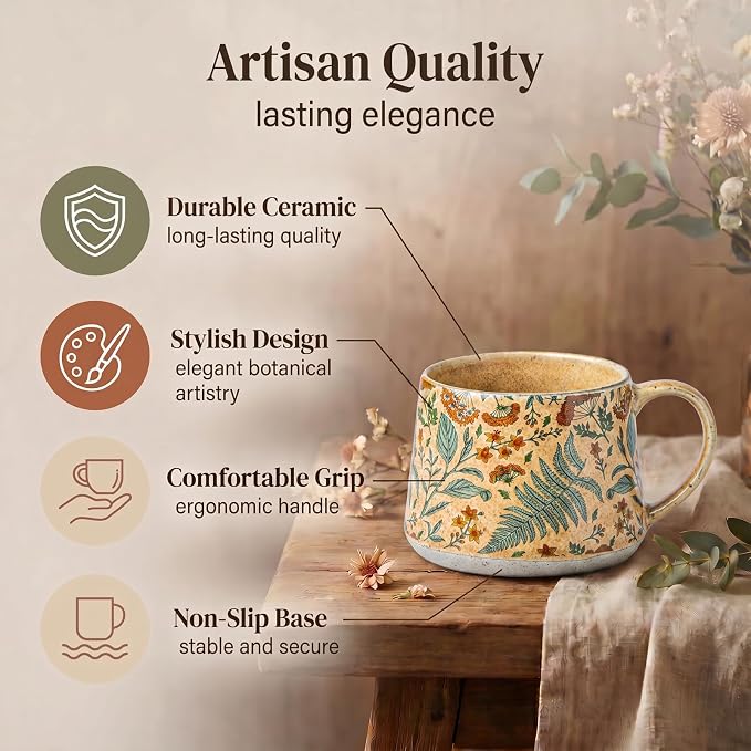 Ceramic Coffee Mug, 13oz Floral Design Pottery cute mugs, Ideal Gift for Women unique vintage pretty coffee mugs (Upgraded Summer Whisper) - Image 3