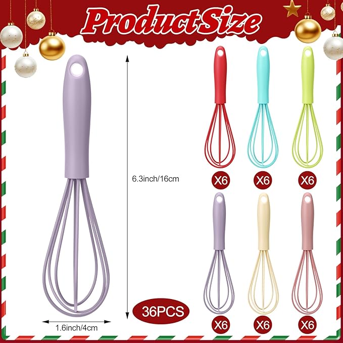 36Pcs Christmas Whisk Gift Silicone Whisk for Cooking Mini Whi-sk Baking Gifts Sets Milk Egg Frother for Blending Whisking Beating Stirring Baking