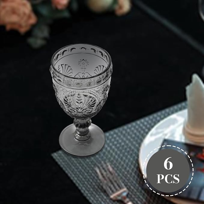 6 Pcs Black Wine Glasses,Goblet Glasses,Vintage Glassware, Made of Sturdy and Durable Glass Can be Used for Weddings, Everyday Fun Parties and More! - Image 5