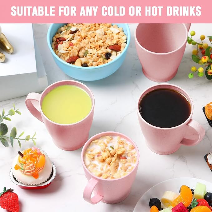 Zopeal 16 Pack Wheat Straw Plastic Coffee Cups Mugs 10 Oz Reusable Plastic Cup Mug with Handle Lightweight Microwavable Dishwasher Safe Unbreakable for Tea Milk Water Juice Coffee (Nordic Pink) - Image 5