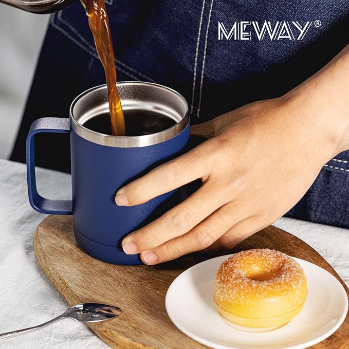 MEWAY 12oz Coffee Mug With Handle 2 Pack Bulk,Stainless Steel Insulated Travel Tumblers With Sliding Lid,Double Wall Vacuum Camping Cup for Hot & Cold Drinks Tea (Multicolor,Set of 2) - Image 7