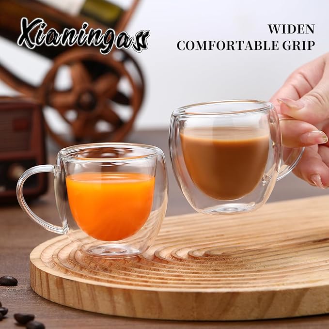 Double Walled Espresso Cups set of 6, 2.7oz Clear Glass Coffee Mugs, Double-layer Insulated Coffee Cups, Suitable for Espresso, Americano, Tea Bags, Beverage
