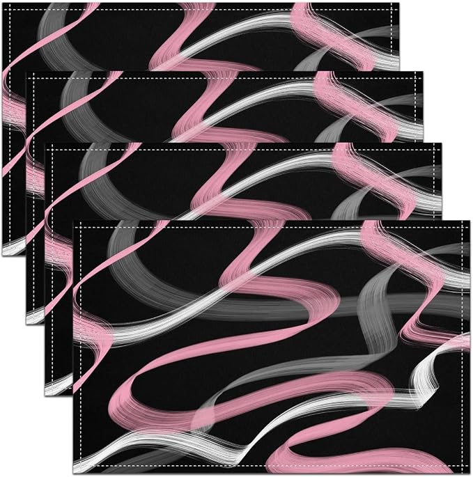 Feelyou Pink Grey Black Placemats Set of 4 for Stripes Placemat for Kitchen Dining Table Decor Indoor Outdoor 18"x12" Geometric Table Place Mats, Modern Striped Art Abstract by Feelyou