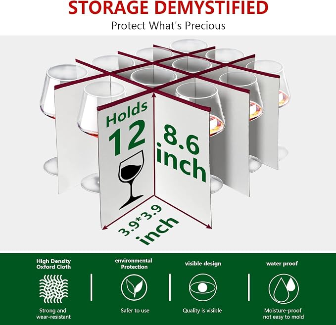 Christmas Stemware Storage Cases with Dividers- Holds 24 Wine Glass Storage or Crystal Glassware Containers, China Storage Containers with 2 Handles and Lable Window -Set of 2 Black - Image 2