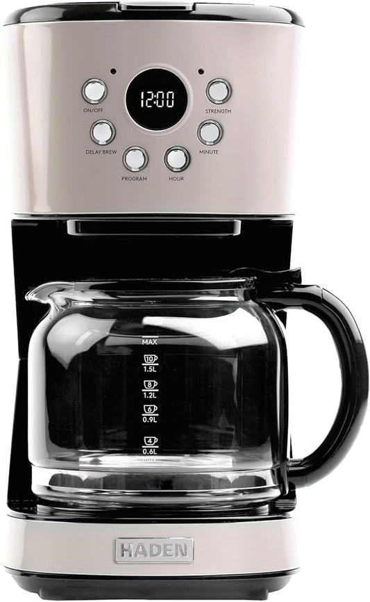 HADEN 12-Cup Programmable Coffee Maker for Home or Office, Putty & Chrome – Drip Brewer Machine with Brew Strength, Delay Brewing, Auto Shut-Off and Reusable Washable Water Filter by Unknown