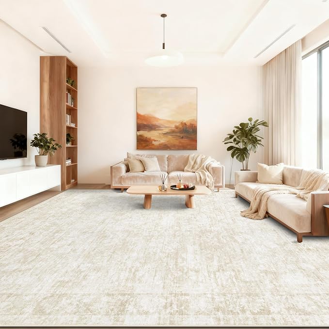 10x14 Area Rugs for Living Room: Washable Large Vintage Floral Rug Low Pile Non-Slip Boho Carpet for Bedroom Dining Home Office (Beige, 10'x14') by LOSBULAKE