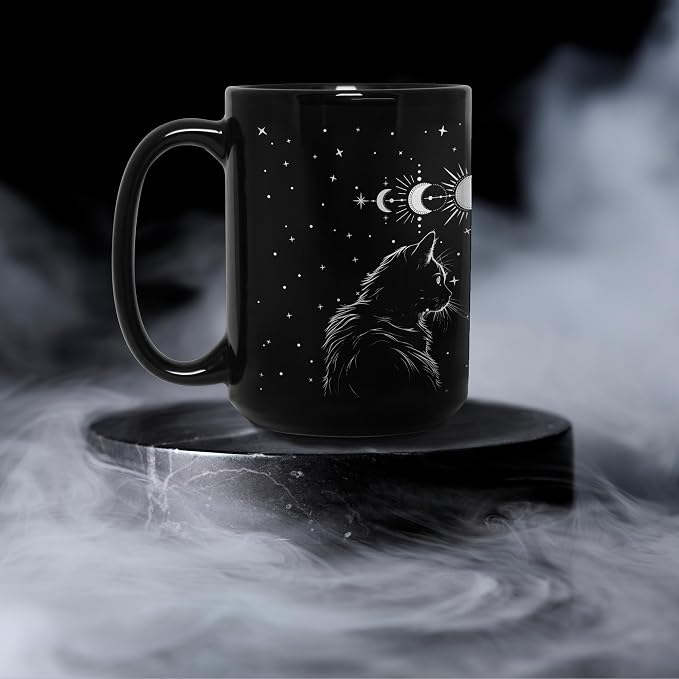 Black Cat Mug 15oz Cat Lover Gifts for Women Funny Goth Coffee Mug - Witch, Goth Decor Christmas Cup With Cats Goth Gift Witchy Gifts for Women, Men - Xmas Decorations Cats Christmas Gothic Home Decor - Image 5