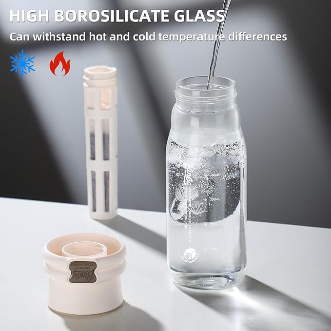 Bincoo Borosilicate Glass Cold Brew Coffee Maker-600ml,Leak-Proof,Cold Brew Bottle with Fine Mesh Filter & Silicone Funnel,Multi-Functional for Coffee & Fruit Tea (Black)