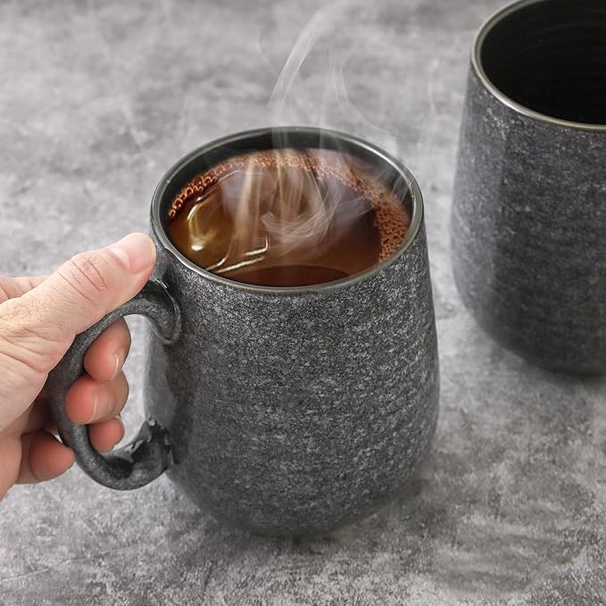 Hasense Dark Grey Coffee Mugs Set of 4, 12oz Ceramic Coffee Cups, Latte Mug with Large Handle for Coffee, Tea, Milk and Hot Cocoa,Easy Hold & Clean, Dishwasher & Microwave Safe - Image 2