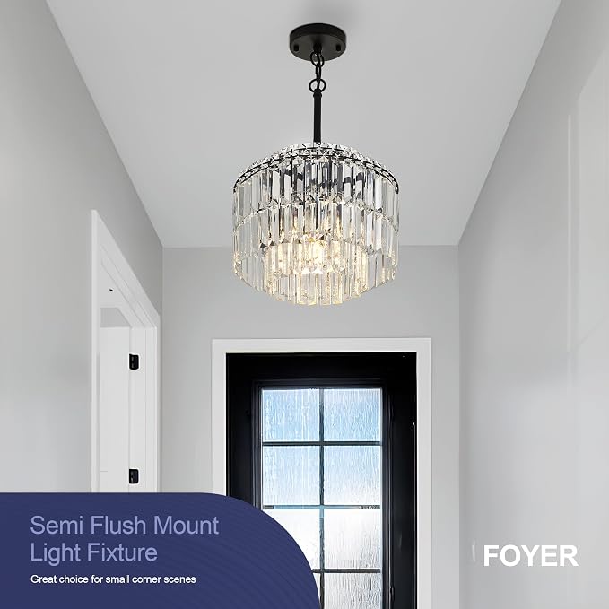 Modern 12.8“ Black Crystal Chandelier Ceiling Light Fixtures for Dining Room Luxury Glam 4-Light Crystal Chandeliers Lighting for Bedroom Entryway Hallway Living Room Kitchen Island Foyer - Image 5