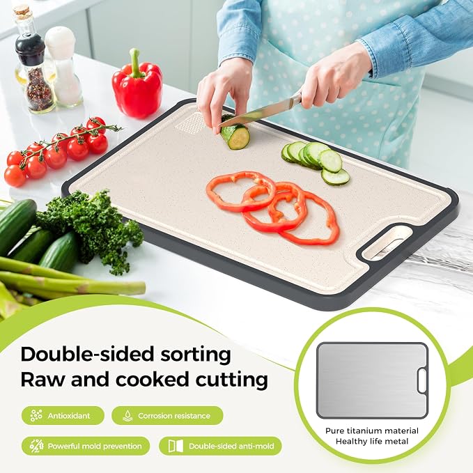 Titanium Cutting Board Double Sided Food Grade, Pure Titanium/PP for Kitchen, Cutting Board Easy to Clean[15.5”*10.5”+12”*8.5”] - Image 2