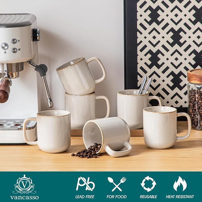 vancasso Coffee Mugs Set of 6, 12 Oz Ceramic Coffee Cups with Handle, Ceramic Unique Glaze Coffee Cup for Cappuccino, Latte, Tea, Cocoa, Dishwasher & Microwave Safe Gift Sets, Beige, Series PLAYA - Image 3