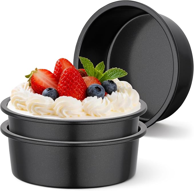 Beasea 6 Inch Cake Pan Set of 3, Heavy Duty Carbon Steel Cheesecake Pan, Nonstick Round Layer Cake Mold Tin for Home Baking Bakeware Oven by Beasea