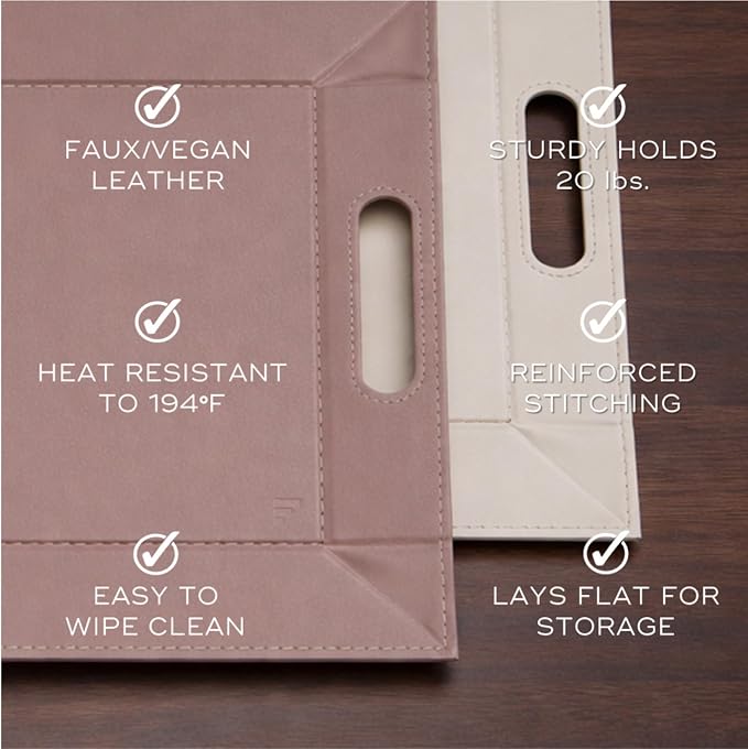 2-in-1 Serving Tray & Placemat | Faux Leather & Reversible | Lays Flat as a Placemat or Folds into an Ottoman Food Tray, Easy to Clean - Image 6