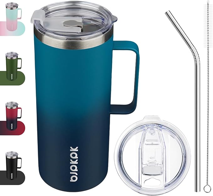 BJPKPK 32oz Insulated Coffee Mug with Handle, Stainless Steel Travel Mug | Keeps Drinks Hot & Cold, Double Wall Vacuum, 2 Lids Included, BPA-Free Coffee Tumbler for Home, Office & Travel by BJPKPK