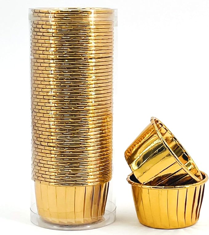 Party Hippo Cupcake Cups, 3.5 Oz 50 pcs Disposable Foil Muffin Liners, Gold Baking Cups, Ramekin Aluminum Cupcake Tip Pan Ramekin Holders, Little Baking Cups (50, Gold) by PARTYHIPPO