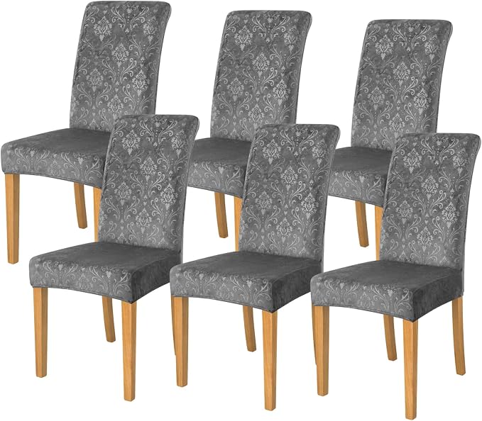 FORCHEER Chair Covers for Dining Chairs Set of 6,Velvet Dark Grey Stretch Dining Room Chair Cover Kitchen Parsons Chair Slipcovers (Pack of 6, Velvet Dark Grey) by FORCHEER