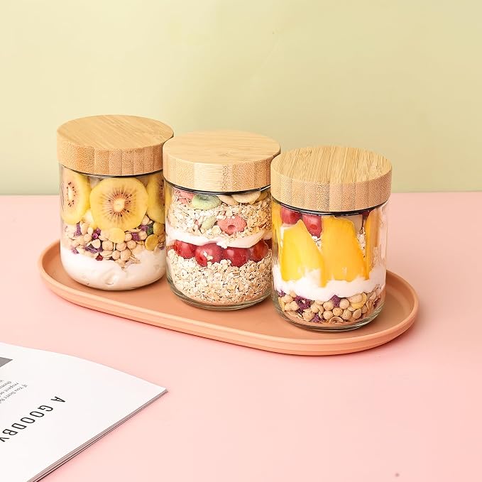 6 Pack 16oz Glass Overnight Oats Jars - Airtight Containers with Bamboo Lids, Wide Mouth Mason Jars for Salad, Yogurt, Snacks & Food Storage - Image 6