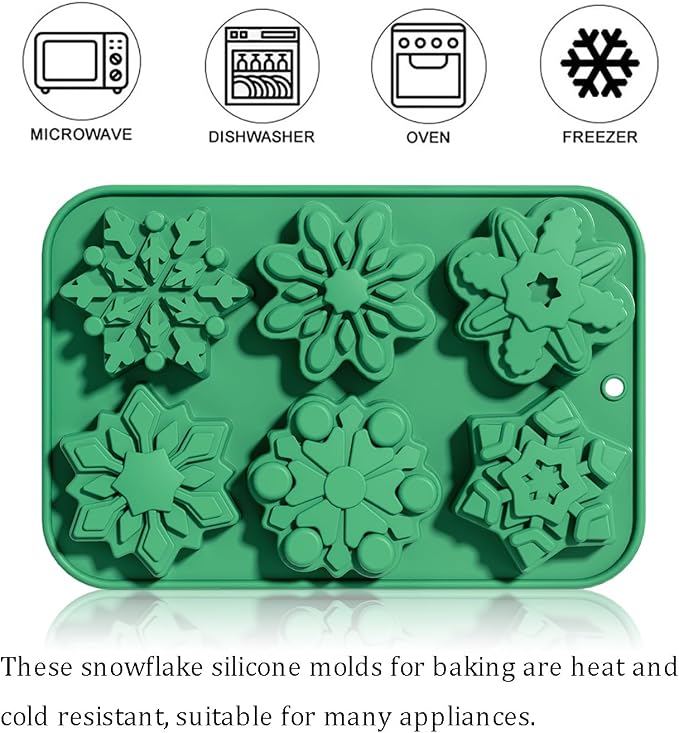 2 Pack Snowflake Silicone Molds Christmas Silicone Molds for Making Soap Resin Bath Bomb Ice Cube Chocolate Candy Snowflake Design for Christmas DIY - Image 5