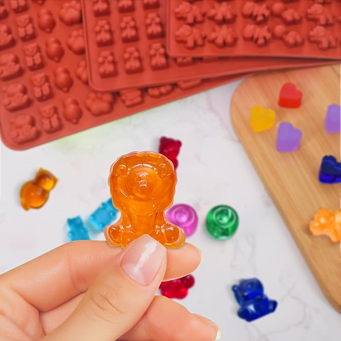 Gummy Bear Mold Silicone for Gummies Candy,5Pcs Safari Jungle Theme Gummy and Chocolate Molds Silicone for Kids Including Mini Bear, Dinosaur, Lion, Tiger, Cat, Rhinoceros, Groundhog, Hearts