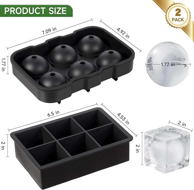 Silicone Ice Cube Tray, Easy Release Flexible Ice Cube Tray with Removable Lid, 24 Ice Cub Per Tray for Whiskey, Freezer, Cocktail, Reusable & BPA Free (6 Square+Circle)