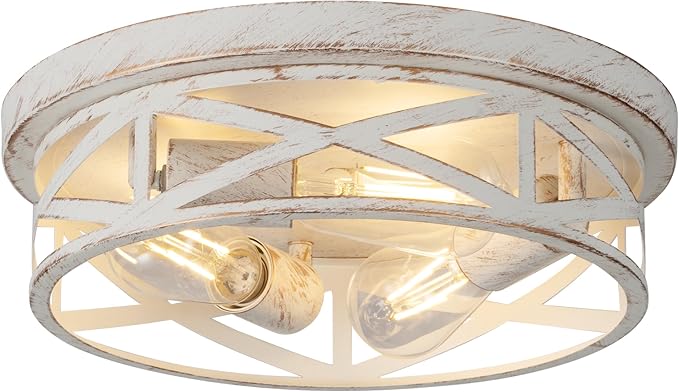 3-Light Cage Ceiling Light Fixtures, Indoor Modern Close to Ceiling Lights, 13 Inch White and Gold Metal Flush Mount Ceiling Lights for Bedroom, Living Room, Kitchen by Wyneyet