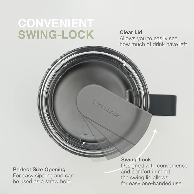 LocknLock Metro Mug, Premium 18/8 Stainless Steel Metal, Double Wall Insulated, Portable Coffee Cup with Lid and Handle for Hot and Cold Drinks, Dark Green, 20 oz - Image 2