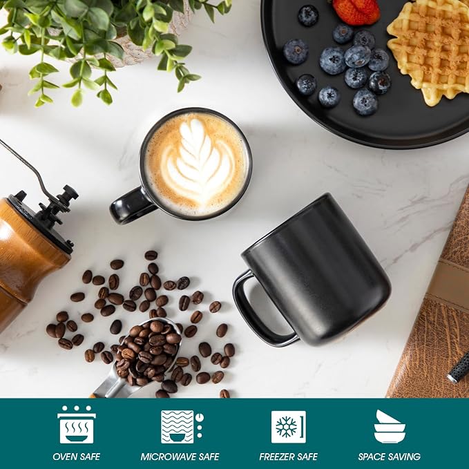 vancasso Stoneware Coffee Mugs Set, 12 oz Ceramic Coffee Cups for Latte Hot Tea Cappuccino Cocoa Milk Cups Set of 6, Dishwasher & Microwave Safe, Matte Black - Image 3