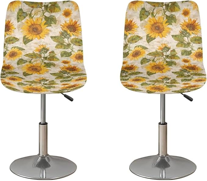 Sunflowers Soft Bar Stool Slipcovers Non Slip Waterproof Bar Stool Chair Covers with Elastic Band for Dining Room Chairs by Sellikakes