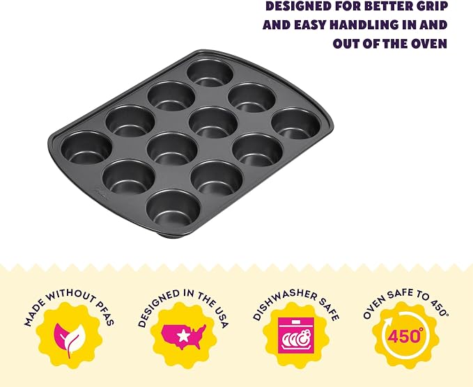 Wilton Gold Non-Stick Bakeware Muffin Pan-Baking Pan for Muffins & Cupcakes-Made Without PFAS,Dent Resistant&Dishwasher Friendly-Offers Even Heat Distribution-10.5 x 15 x 2 Inches, 12 Cup (Pack of 6) - Image 2