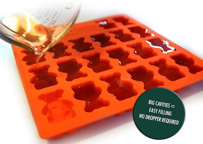 Jumbo Size Gummy Bear Mold, Makes 22 Bears, Food Grade Silicone to Make Candy, Soap, Gelatin, Cupcake Toppers, Chocolate and Ice Tray Molds