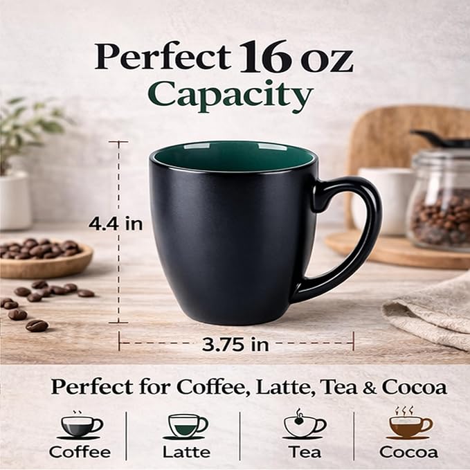 GBhome 16oz Coffee Mugs Set of 6, Large Ceramic Coffee Mugs for Man, Woman, Dad, Mom, Modern Coffee Mugs Set with handle for Tea/Latte/Cappuccino/Milk/Cocoa. Dishwasher&Microwave Safe,Green - Image 2