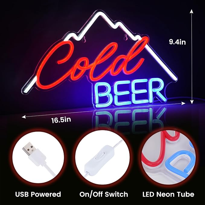 Kavaas Cold Beer Neon Sign 16.5" x 9.4", Neon Beer Signs for Man Cave, Home Bar, Pub, Wall Decor - Best Gifts for Beer Lovers, Birthday, Christmas - Image 3