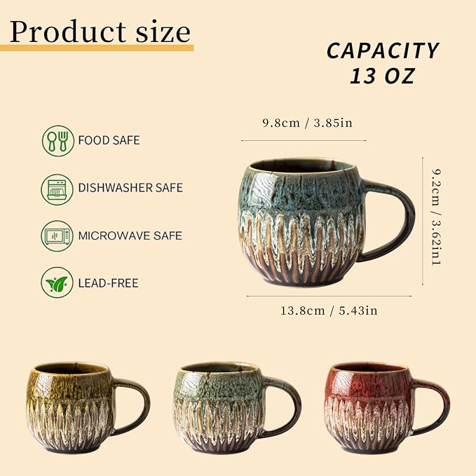 Large Ceramic Coffee Mug - 13oz Tea Cup, Blue, Set of 4 | Large Tea Mug, Microwave Safe, Dishwasher Safe - Image 2
