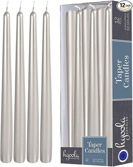 Hyoola Tall Taper Candles - 12 Inch - Metallic Titan - Dripless - 12 Pack - 10 Hour Burn Time by Hyoola