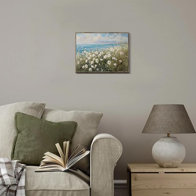 XOCUUI Vintage Farmhouse Canvas Wall Art - Wildflower Field Landscape Painting, Cottage Decor, Natural Oil Painting Wall Art Spring Art For Living Room Bedroom Kitchen - 8" X 10" - Unframed - Image 4