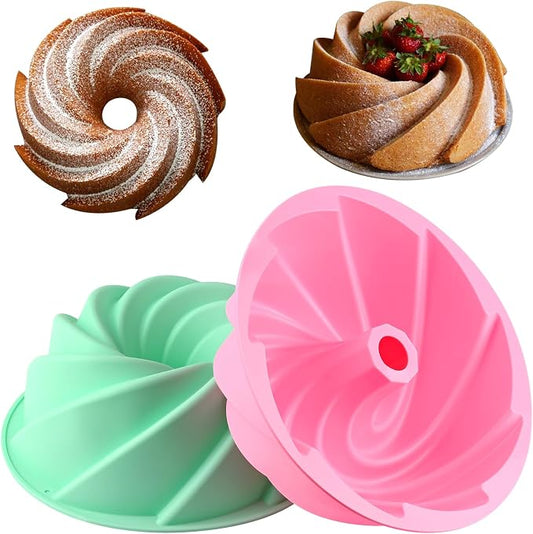 HUAKENER Large Fluted Cake Pan (2 Pack) - Nonstick Fluted Tube Pan ﻿ | 9.5 Inch Silicone Cake Molds, Large Round Silicone Mold for Cake, Brownie, Cornbread, Jello Cake by HUAKENER
