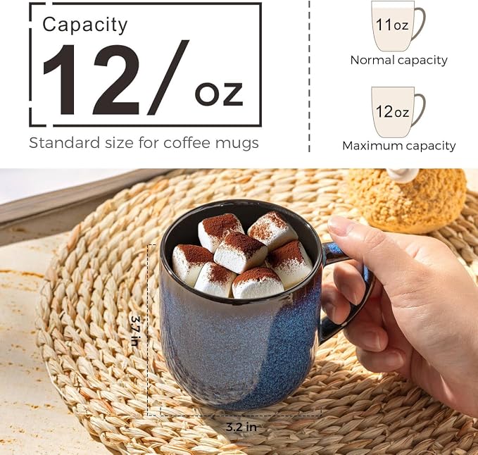 LERATIO 12OZ Ceramic Coffee Mugs Set of 6, Large Porcelain Coffee Cups With Large Handle For Latte,Cappuccino,Milk,Cocoa,|Dishwasher&Microwave Safe Mug Sets,Ideal for Man,Woman,Dad, Mom-Blue - Image 2
