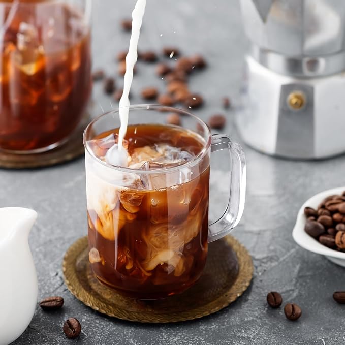 Glass Coffee Mugs, 12 oz iced coffee cups, Clear Tea Cups Set of 6, Glass Mugs with Handles, Glass Cups for Latte, Cappuccino, and Tea - Image 6