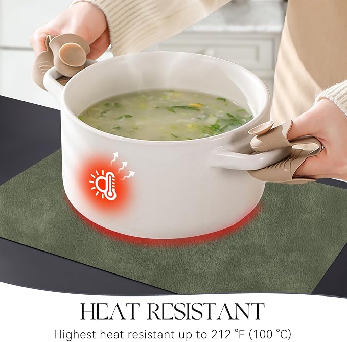 MOSAYT Vinyl Placemats Set of 4-12 X 17 Inch - Faux Leather 100% Waterproof Oil-Proof Wipeable PU Place Mats, Heat Resistant Reversible Table Mats for Kitchen, Dining, Outdoor, Olive Green - Image 3