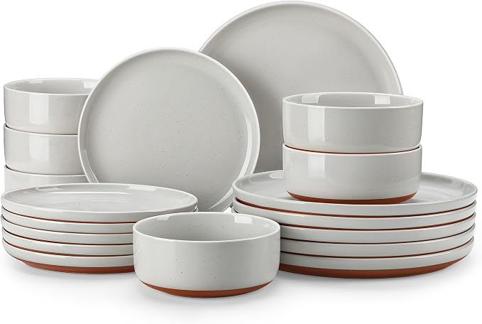 MALACASA Plates and Bowls Sets, 18 Pieces Modern Ceramic Dinnerware Set for 6 Kitchen Dinner Set Stoneware Dishware Dishes Set Microwave and Dishwasher Safe, Grey, Series TARA by MALACASA