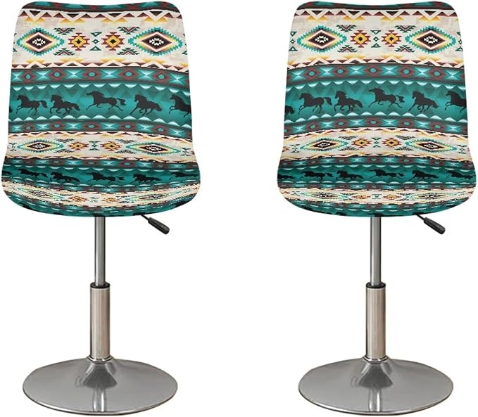 Aztec Horse Bar Stool Seat Covers, Set of 2 Barstool Slipcovers Counter Stool Chair Covers Dustproof Seat Protector Bar Seat Cover by Sellikakes