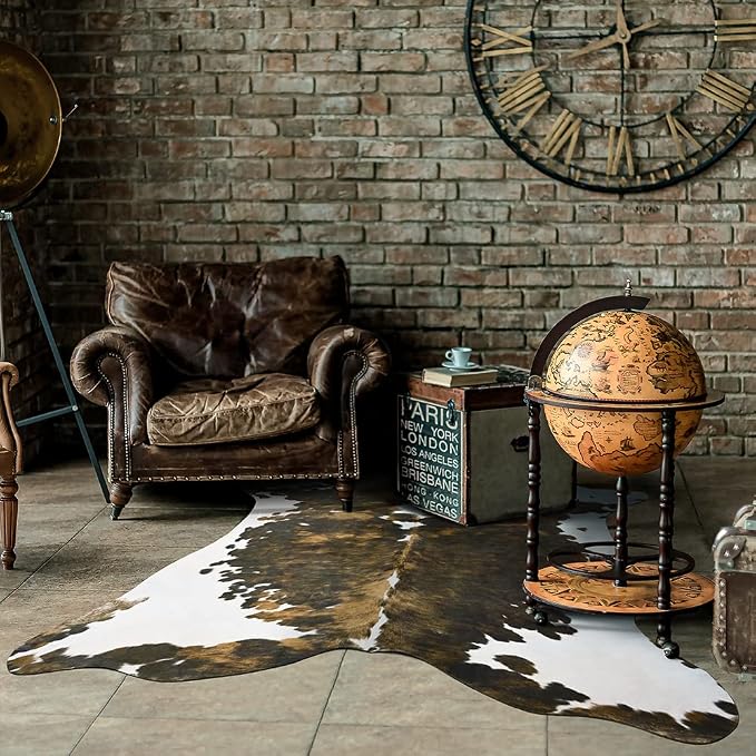 Amearea Faux Cow Hide Rug 6.2x5.2, Premium Western Home Decor Cow Print Rug | Large Faux Leather Animal Cowhide Carpet for Living Room Bedroom, Dining Traditional Cow Print Stuff Carpets, Brown - Image 4