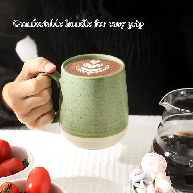 HASENSE Porcelain Coffee Mugs Set of 4, 15 Oz Large Coffee Cups, Latte Cup with Handle, Tea Mugs for Men and Women, Modern Coffee Mug for Cappuccino, Milk, Cocoa, Microwave & Dishwasher Safe, Green - Image 5