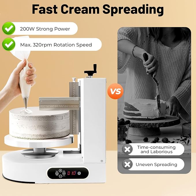Cake Decorating Machine, Automatic Cake Cream Spreading Machine for 4-12 Inch Cake Icing Machine, Birthday Cake Cream Spreading Machines, Turntable with Adjustable Scraper, 25-320RPM Rotating Speed
